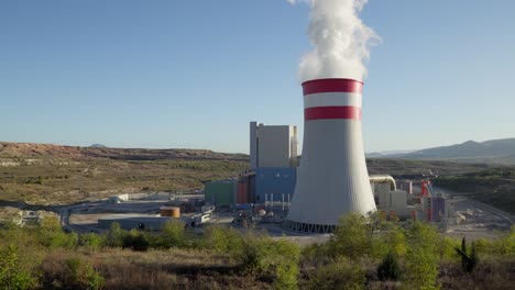 static shot smoke steam coal fired power station plant clear blue sky sunset