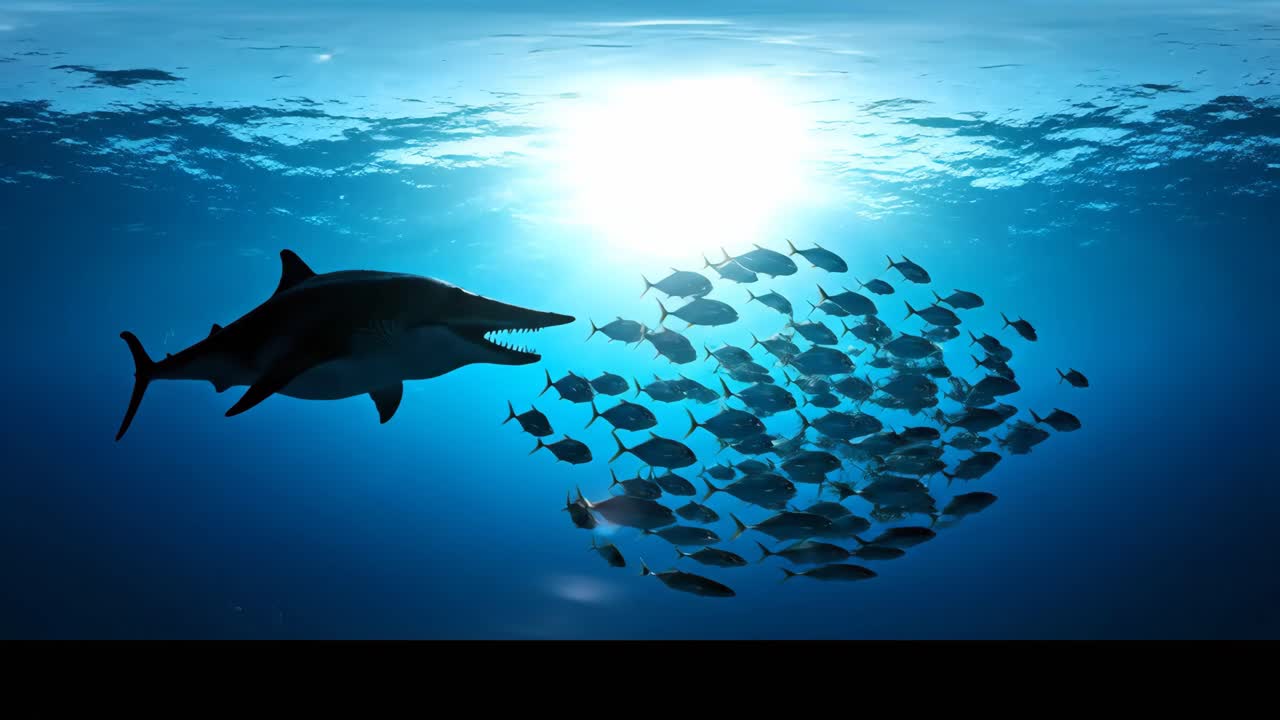 Shark Surrounded by a School of Fish