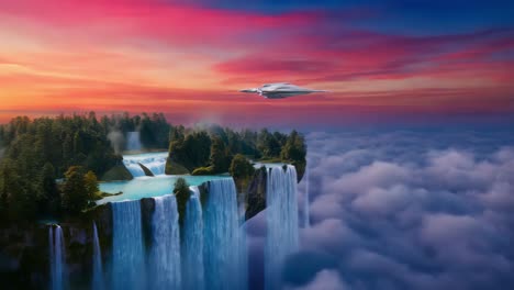 floating island paradise with ufo