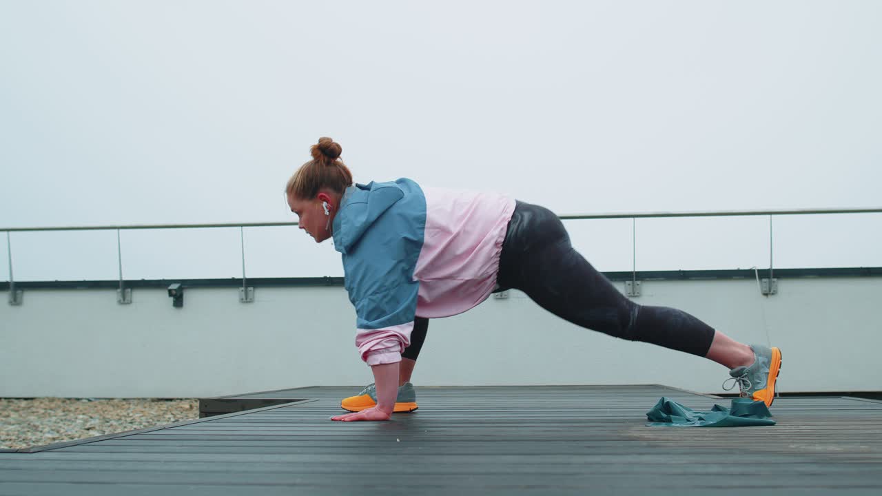 Fitness girl making workout cardio training squats exercises outdoors weight loss fat burning