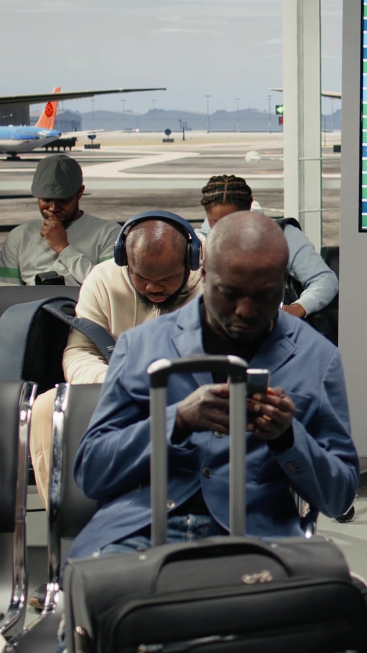 Vertical video Befriending, traditional clothing and woman in airport with man travelling