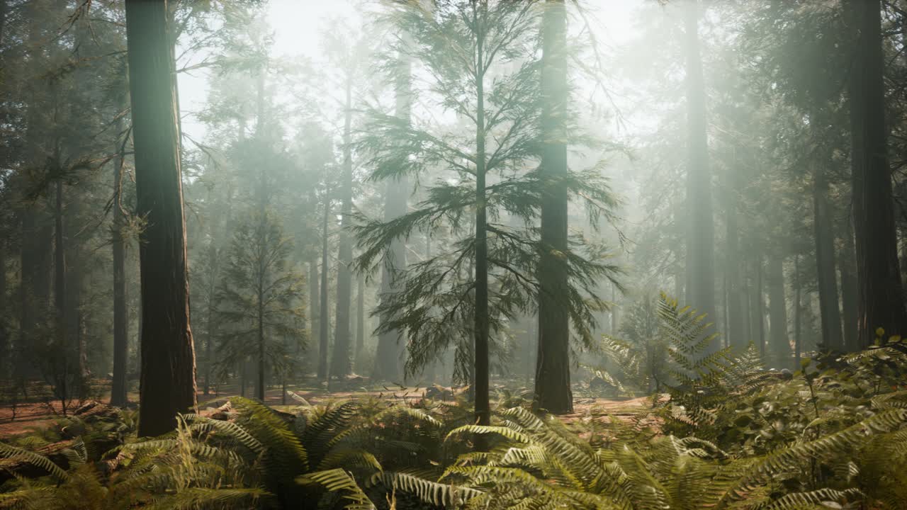 puesta de sol en el bosque gigante, parque nacional de sequoia, california