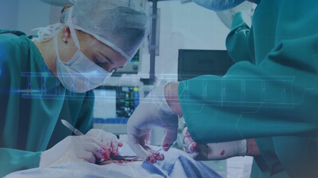 animación de la cadena de adn sobre los médicos caucásicos