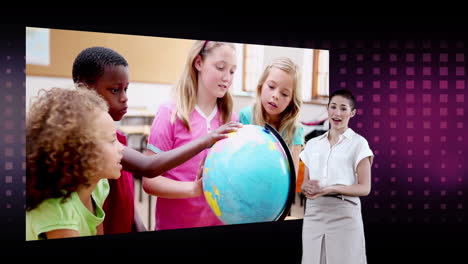 Vídeos-De-Niños-Mirando-Un-Globo-Terráqueo-Con-Una-Imagen-De-La-Tierra-Cortesía-De-Nasa.org