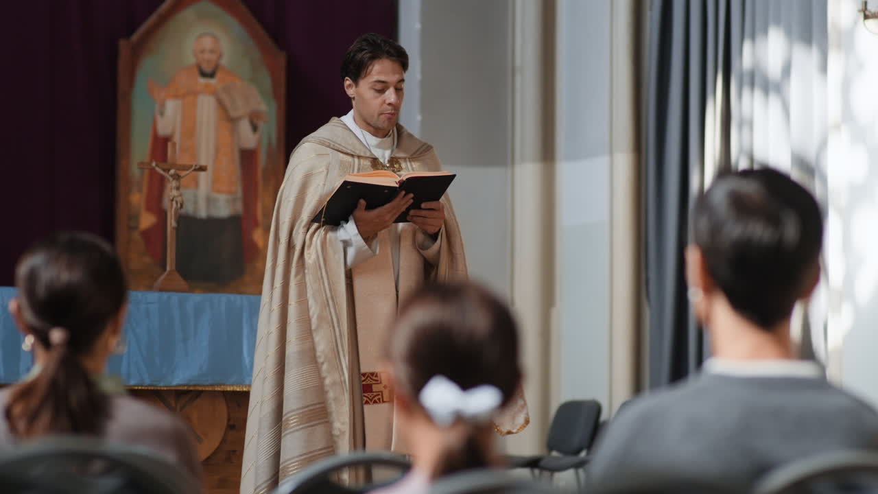 Priest delivering a sermon in church