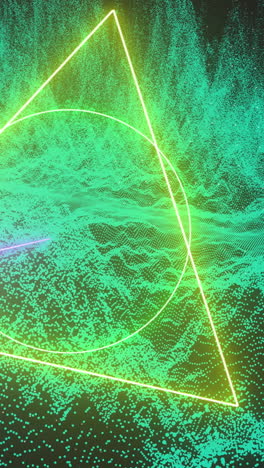 animation of moving neon shapes on green waves on black background