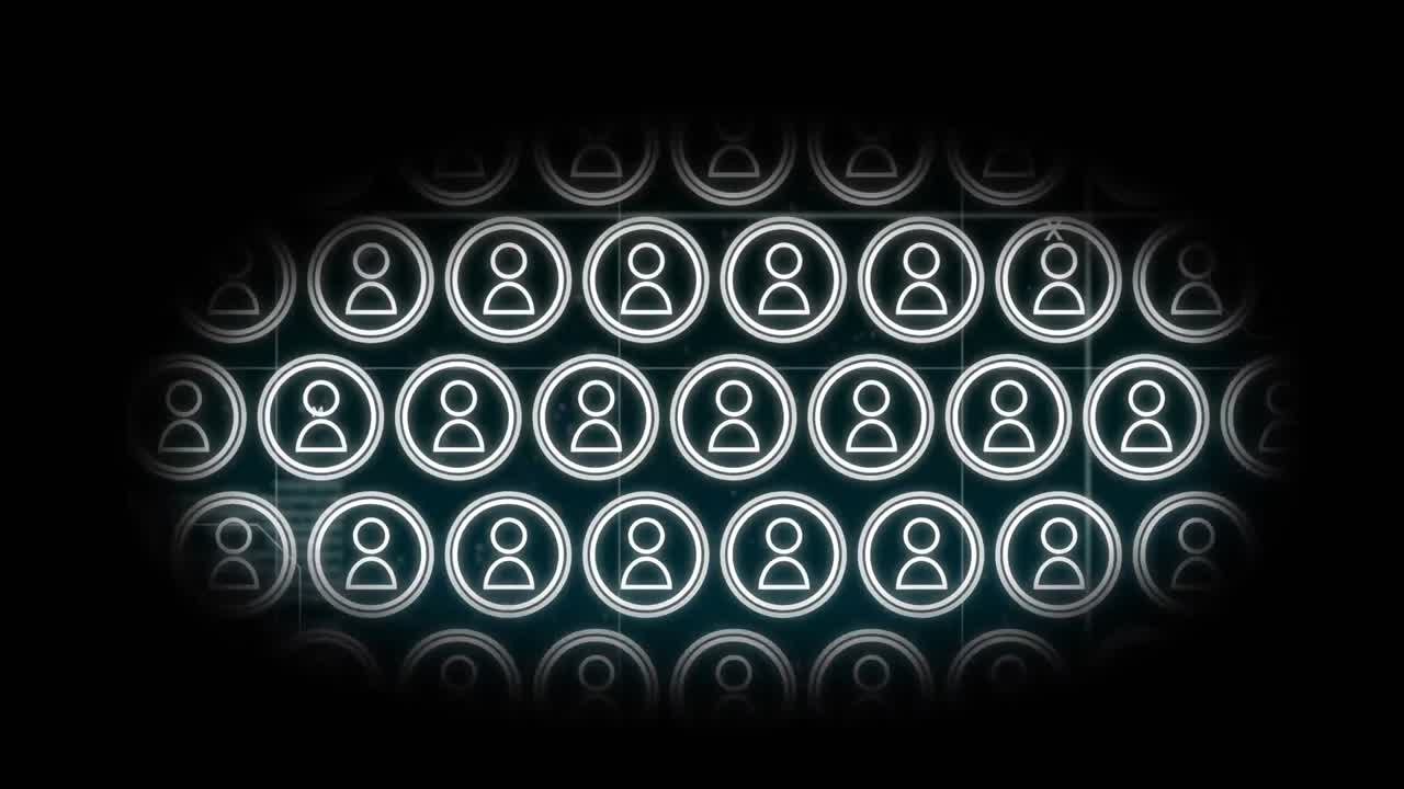 animación de la red de iconos de personas sobre la cuadrícula con viñeta negra