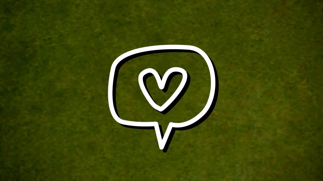 animación de un corazón de neón blanco en una burbuja de habla, sobre un fondo verde oscuro