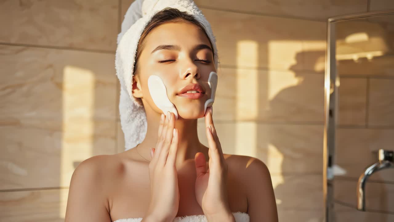 Woman applying skincare treatment