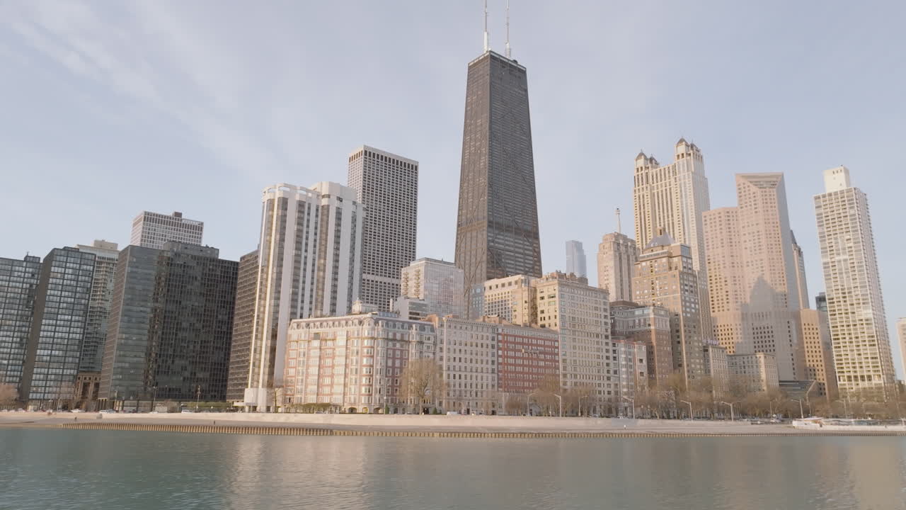 The Chicago skyline at sunrise.