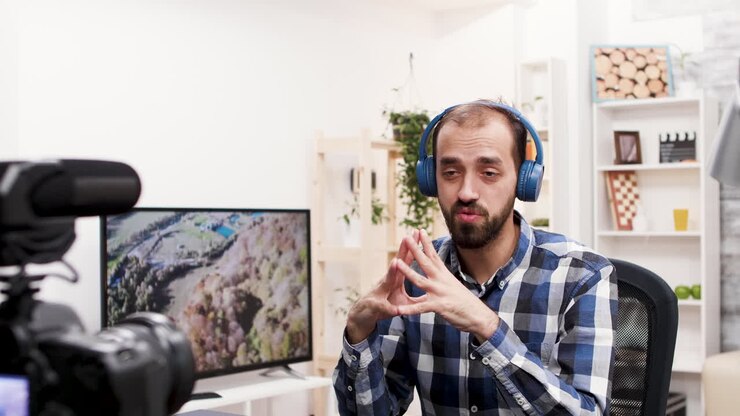 Man recording video with headphones