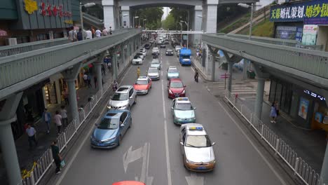 day time wuhan city traffic street bridge slow motion down view 4k china