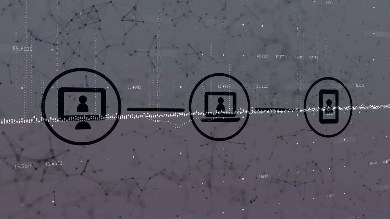 Initial icon appearing, computer and phone linking, wave pulsing, arc sweeping and showing transfer