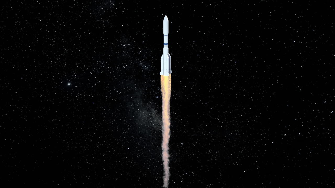 cohete en el espacio, renderización en 3d.