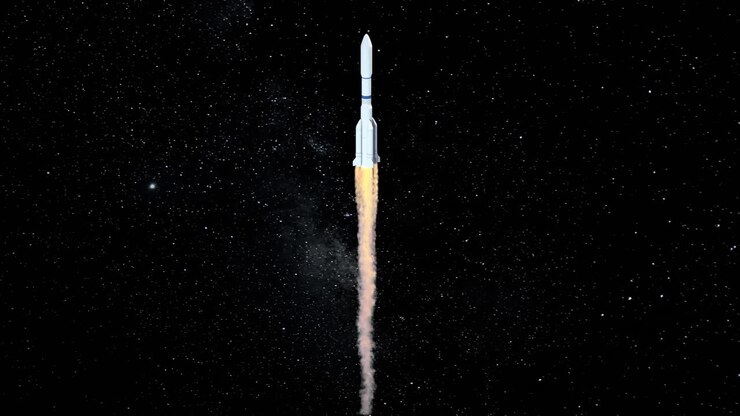 Rocket in the space, 3d rendering.