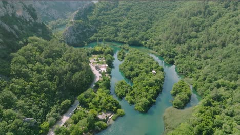 aerial view of cetina river canyon near the city of omis, croatia