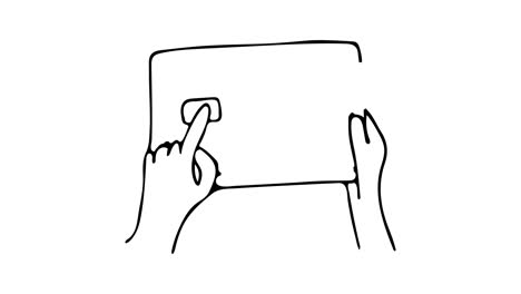 dibujo de video del concepto de compras en línea con el botón de clic a mano en la tableta. animación de doodle del concepto de ventas en línea con la mano haciendo clic en el botón en la tablet.