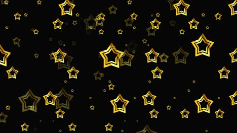 animation of gold christmas stars falling on black background