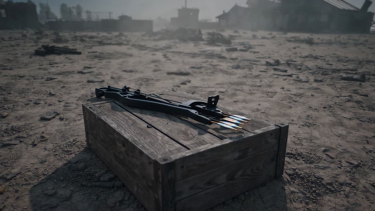 Crossbow on a Crate in a Post-Apocalyptic Desert