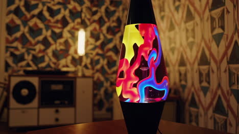 vibrant lava lamp in a retro-styled room
