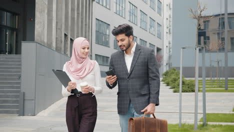 business colleagues discussing in city