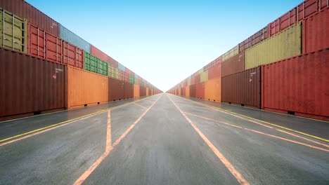 endless stacks of cargo shipping containers under blue sky