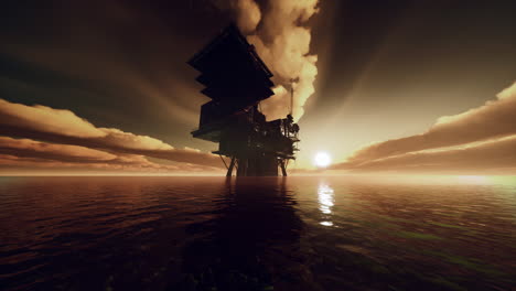 Aerial-view-offshore-drilling-rig-at-the-offshore-location-during-sunset