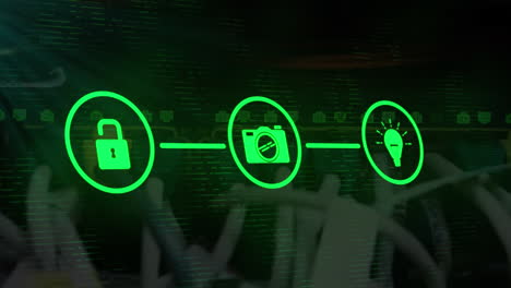 red de iconos digitales contra las conexiones de circuitos