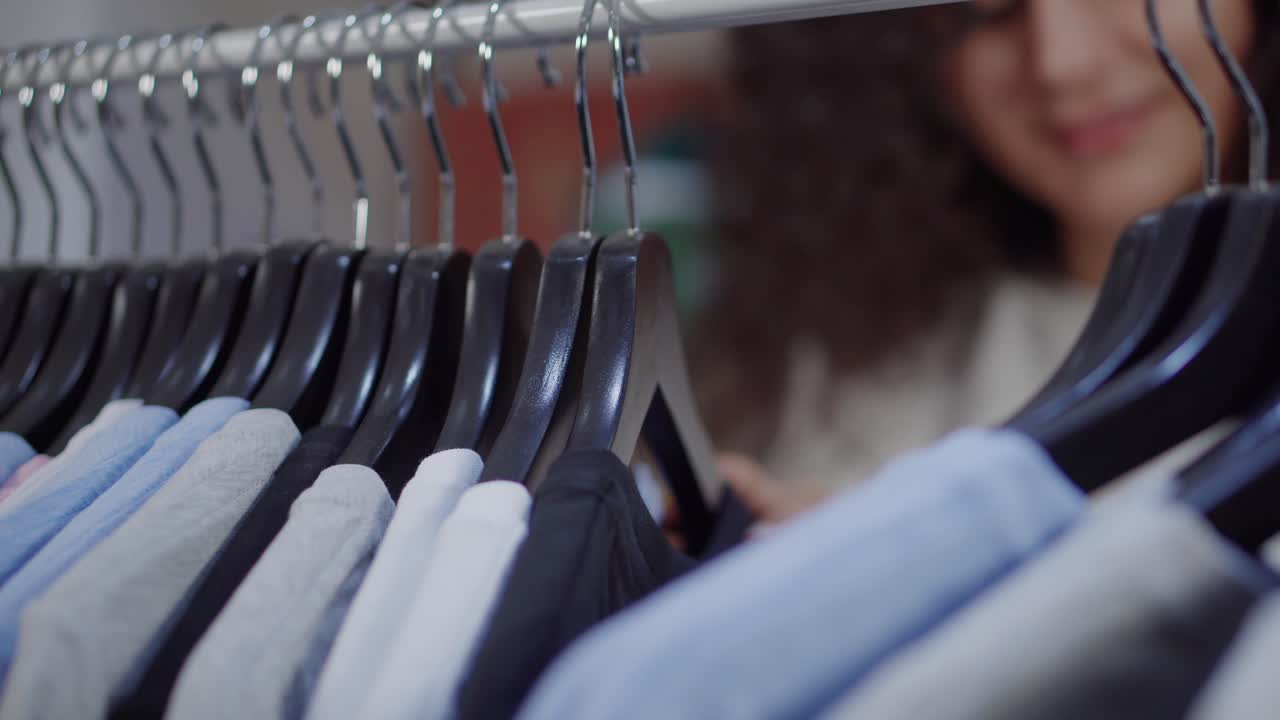 mujer mirando ropa en una tienda de ropa