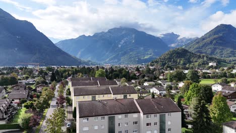 interlaken, switzerland panorama with sun rays from the heavens