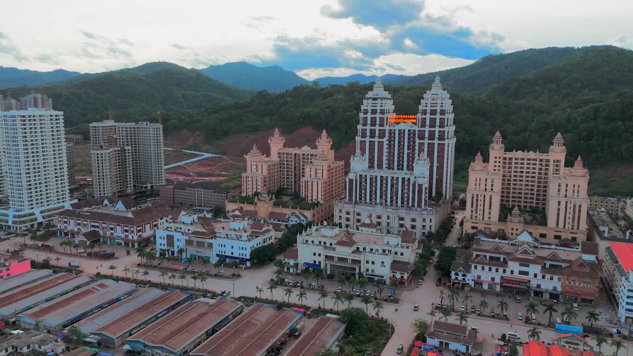 drone aerial view of Boten city in Laos located in Luang Namtha Province, on the China–Laos border building under construction development area