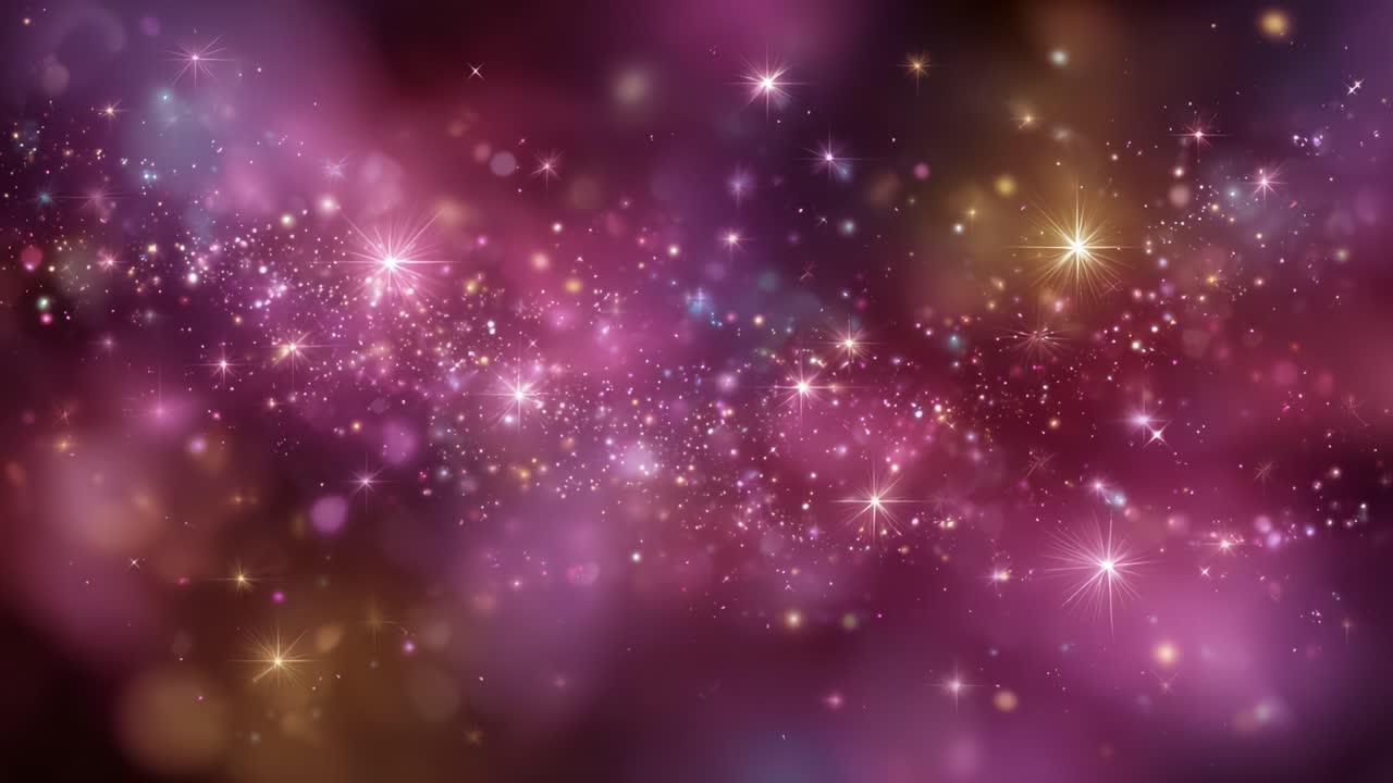 Una cosmica e affascinante rappresentazione di stelle e galassie con uno spettro di colori vivaci in un'atmosfera onirica catturata in due frame