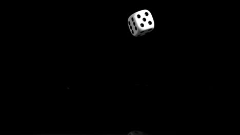 one white dice in a super slow motion rebounding