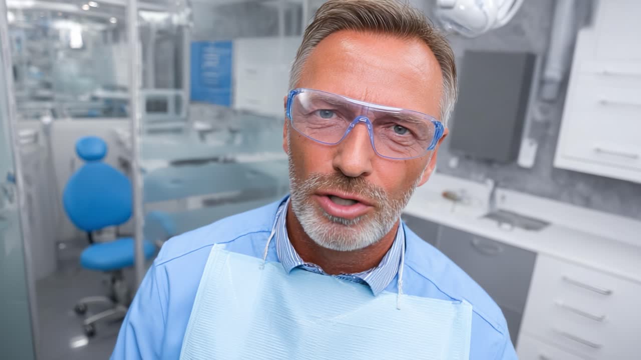 A Friendly Dentist in a Modern Clinic Setting, Highlighting Professionalism and Patient Care, With a Warm Smile and Engaging Interaction Captured in Two Frames