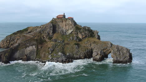 aerial shot gaztelugache is an islet in the vizcaya town of bermeo, pais vasco, spain