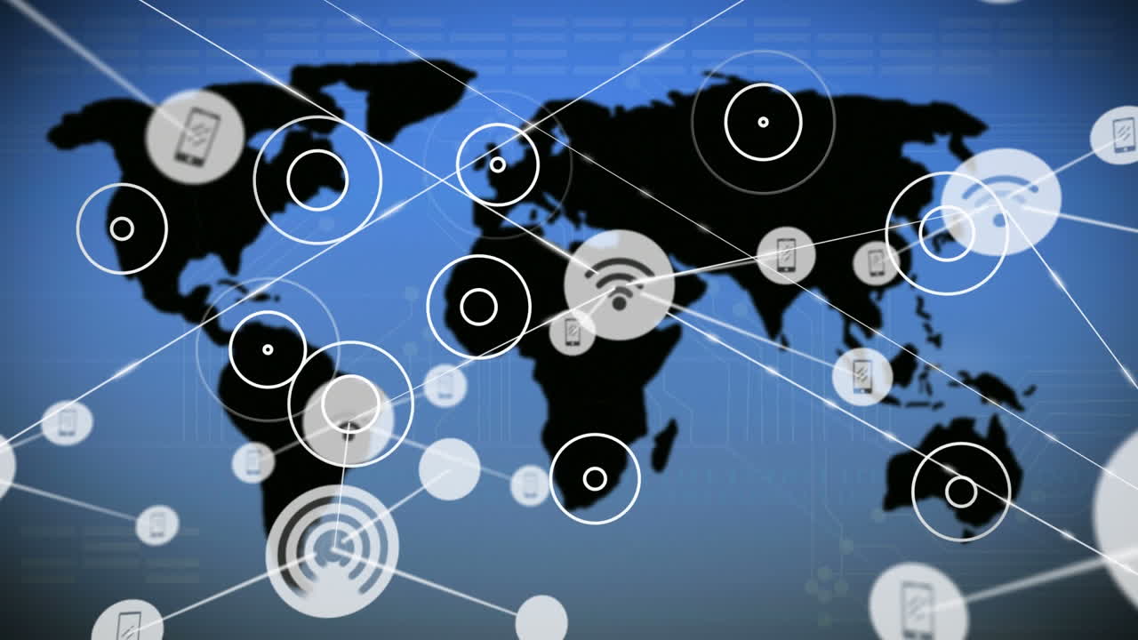conectores en movimiento y datos digitales en un mapa