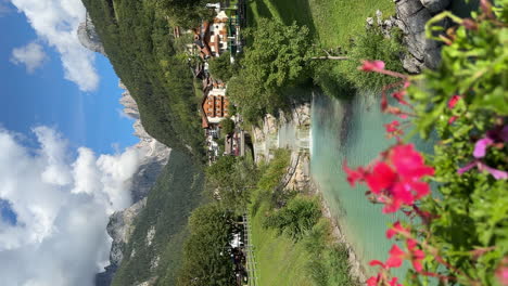 vertical establishing river summer stream in the picturesque italian resort town of molveno