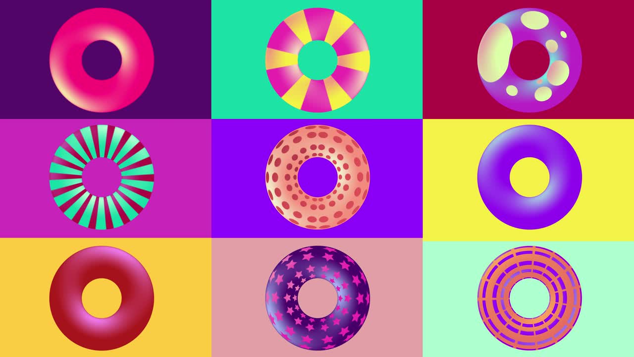 Animated pop art background with donuts. Loop.