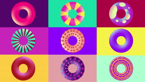 fondo de arte pop animado con rosquillas. bucle.