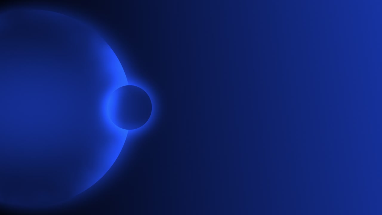 A looping animation of two glowing blue moons orbiting counter-clockwise around a radiant giant planet, forming a calm, abstract cosmic scene that feels both futuristic and hypnotic