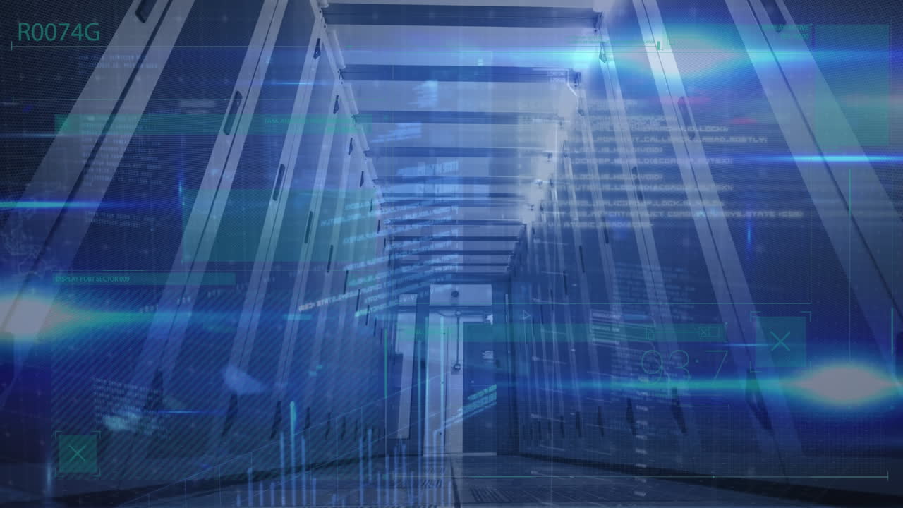 Animation of data processing over server room