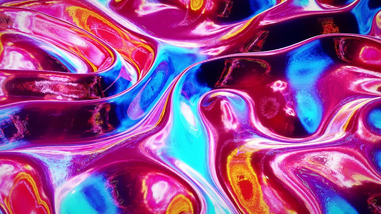 fondo fluido iridescente abstracto en bucle. hermosa superficie de vidrio ondulado de líquido con patrón, color de gradiente y ondas de flujo en él. bg creativo brillante con animación suave y suave.