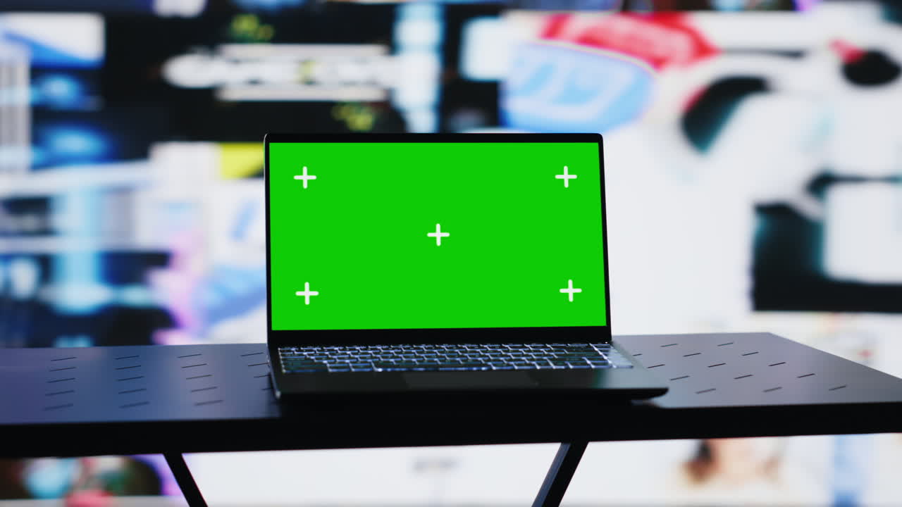 Screen running copy space mockup on laptop next to social network apps