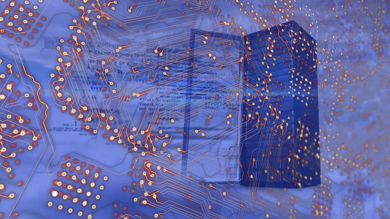 Animation of integrated circuit over server in blue