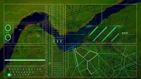 animación del procesamiento de datos sobre carreteras y paisajes
