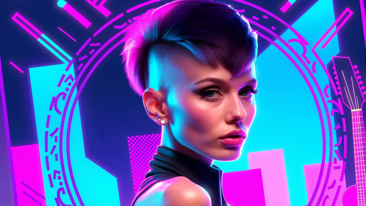 Neon Cyberpunk Woman Portrait with Vibrant Hair