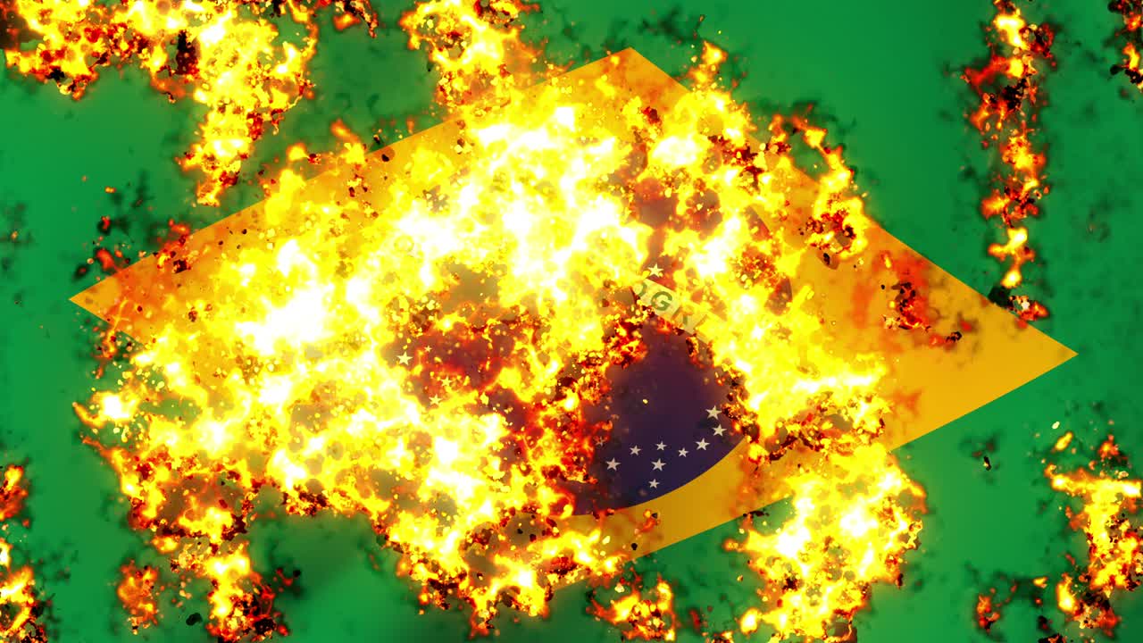 la bandera de brasil en el fuego animación de quema