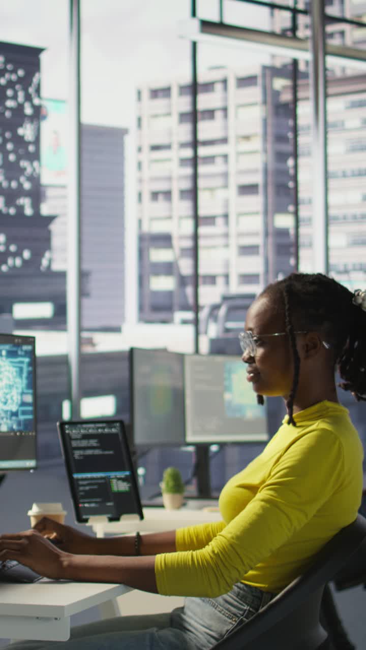 Vertical video IT staff member writing artificial intelligence code