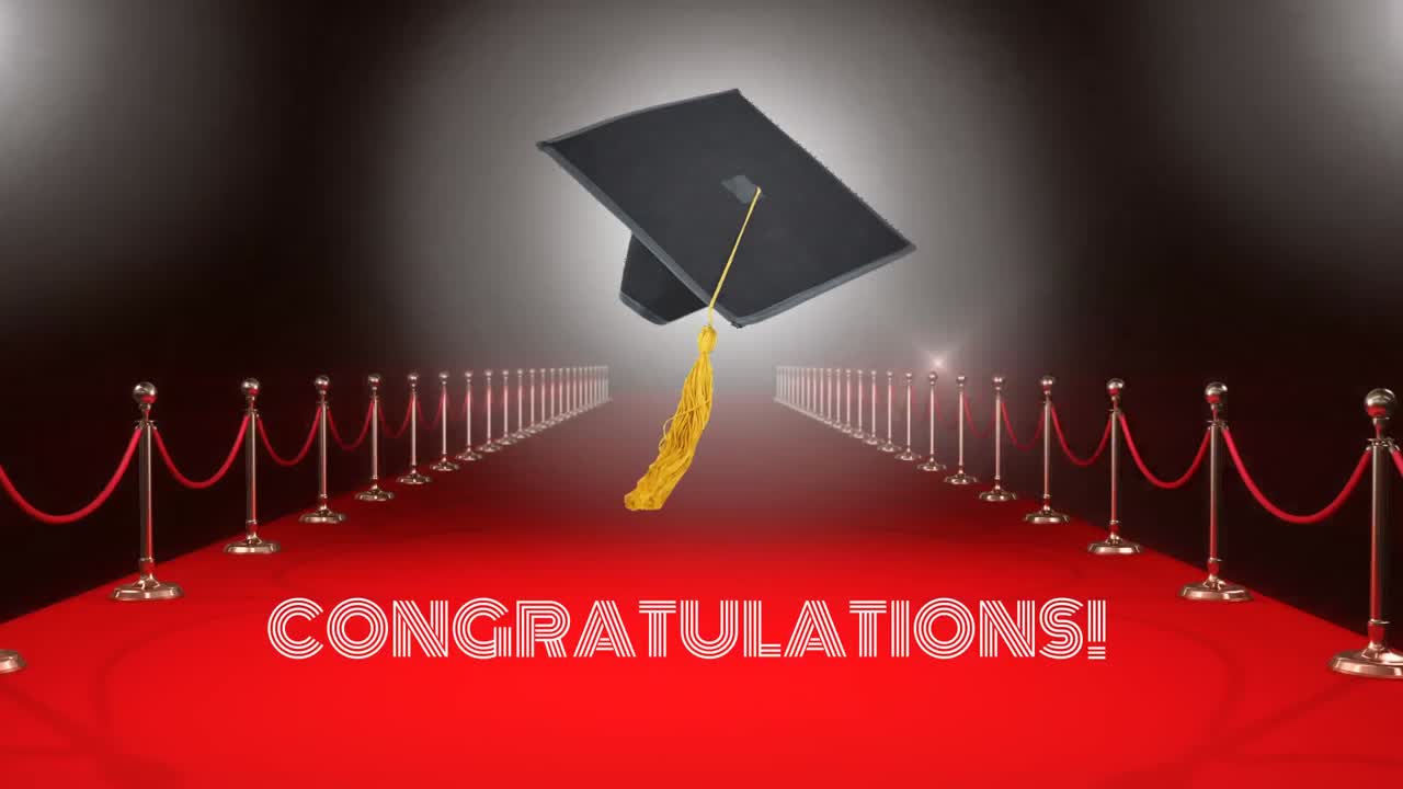 sombrero de graduación en el video de la alfombra roja