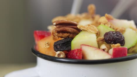 Closeup-view-heap-of-fruits-on-a-cup-of-Fruit-cocktail